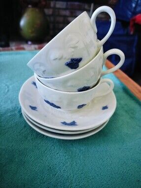 Vintage Gustavsberg Sweden Blå Blom Espresso Demitasse Cups & Saucers - Set of 3